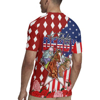 Kentucky Horses Racing Rugby Jersey US Flag Grunge and Diamond Pattern Red Color