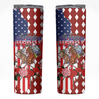 Kentucky Horses Racing Skinny Tumbler US Flag Grunge and Diamond Pattern Red Color