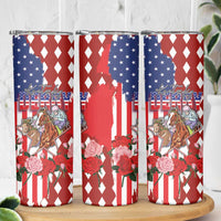 Kentucky Horses Racing Skinny Tumbler US Flag Grunge and Diamond Pattern Red Color