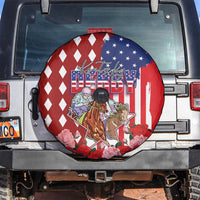 Kentucky Horses Racing Spare Tire Cover US Flag Grunge and Diamond Pattern Red Color