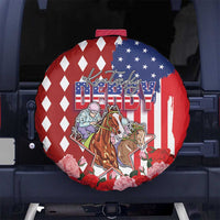 Kentucky Horses Racing Spare Tire Cover US Flag Grunge and Diamond Pattern Red Color