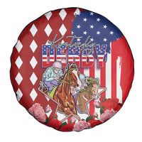 Kentucky Horses Racing Spare Tire Cover US Flag Grunge and Diamond Pattern Red Color