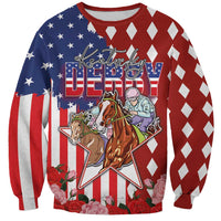 Kentucky Horses Racing Sweatshirt US Flag Grunge and Diamond Pattern Red Color