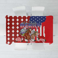Kentucky Horses Racing Tablecloth US Flag Grunge and Diamond Pattern Red Color