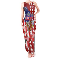 Kentucky Horses Racing Tank Maxi Dress US Flag Grunge and Diamond Pattern Red Color