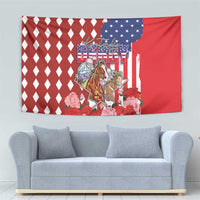 Kentucky Horses Racing Tapestry US Flag Grunge and Diamond Pattern Red Color