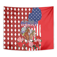 Kentucky Horses Racing Tapestry US Flag Grunge and Diamond Pattern Red Color