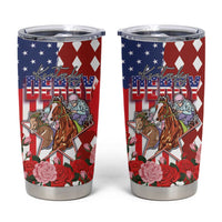 Kentucky Horses Racing Tumbler Cup US Flag Grunge and Diamond Pattern Red Color