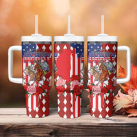 Kentucky Horses Racing Tumbler With Handle US Flag Grunge and Diamond Pattern Red Color
