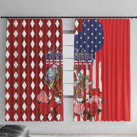 Kentucky Horses Racing Window Curtain US Flag Grunge and Diamond Pattern Red Color