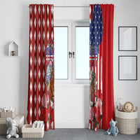Kentucky Horses Racing Window Curtain US Flag Grunge and Diamond Pattern Red Color