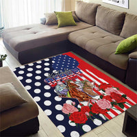 Kentucky Horses Racing Area Rug US Flag Grunge and Dot Pattern Blue Color