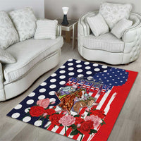 Kentucky Horses Racing Area Rug US Flag Grunge and Dot Pattern Blue Color