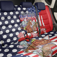 Kentucky Horses Racing Back Car Seat Cover US Flag Grunge and Dot Pattern Blue Color