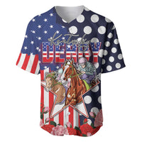 Kentucky Horses Racing Baseball Jersey US Flag Grunge and Dot Pattern Blue Color