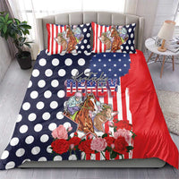 Kentucky Horses Racing Bedding Set US Flag Grunge and Dot Pattern Blue Color