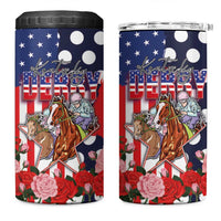 Kentucky Horses Racing 4 in 1 Can Cooler Tumbler US Flag Grunge and Dot Pattern Blue Color