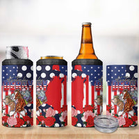 Kentucky Horses Racing 4 in 1 Can Cooler Tumbler US Flag Grunge and Dot Pattern Blue Color
