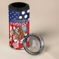 Kentucky Horses Racing 4 in 1 Can Cooler Tumbler US Flag Grunge and Dot Pattern Blue Color