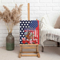 Kentucky Horses Racing Canvas Wall Art US Flag Grunge and Dot Pattern Blue Color