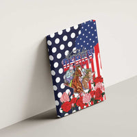 Kentucky Horses Racing Canvas Wall Art US Flag Grunge and Dot Pattern Blue Color