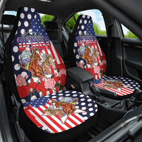 Kentucky Horses Racing Car Seat Cover US Flag Grunge and Dot Pattern Blue Color