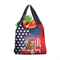 Kentucky Horses Racing Grocery Bag US Flag Grunge and Dot Pattern Blue Color