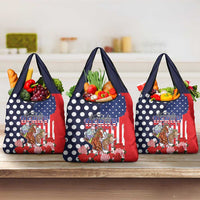 Kentucky Horses Racing Grocery Bag US Flag Grunge and Dot Pattern Blue Color