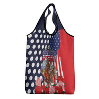 Kentucky Horses Racing Grocery Bag US Flag Grunge and Dot Pattern Blue Color