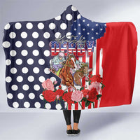 Kentucky Horses Racing Hooded Blanket US Flag Grunge and Dot Pattern Blue Color