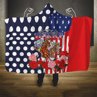 Kentucky Horses Racing Hooded Blanket US Flag Grunge and Dot Pattern Blue Color