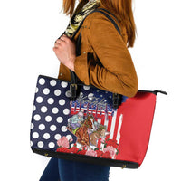 Kentucky Horses Racing Leather Tote Bag US Flag Grunge and Dot Pattern Blue Color
