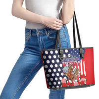 Kentucky Horses Racing Leather Tote Bag US Flag Grunge and Dot Pattern Blue Color
