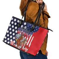 Kentucky Horses Racing Leather Tote Bag US Flag Grunge and Dot Pattern Blue Color