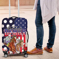 Kentucky Horses Racing Luggage Cover US Flag Grunge and Dot Pattern Blue Color