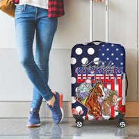 Kentucky Horses Racing Luggage Cover US Flag Grunge and Dot Pattern Blue Color
