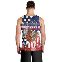 Kentucky Horses Racing Men Tank Top US Flag Grunge and Dot Pattern Blue Color