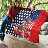 Kentucky Horses Racing Quilt US Flag Grunge and Dot Pattern Blue Color