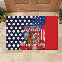 Kentucky Horses Racing Rubber Doormat US Flag Grunge and Dot Pattern Blue Color