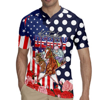 Kentucky Horses Racing Rugby Jersey US Flag Grunge and Dot Pattern Blue Color
