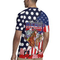 Kentucky Horses Racing Rugby Jersey US Flag Grunge and Dot Pattern Blue Color