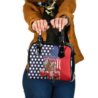 Kentucky Horses Racing Shoulder Handbag US Flag Grunge and Dot Pattern Blue Color