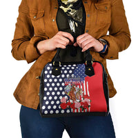 Kentucky Horses Racing Shoulder Handbag US Flag Grunge and Dot Pattern Blue Color