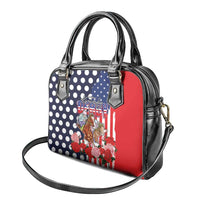 Kentucky Horses Racing Shoulder Handbag US Flag Grunge and Dot Pattern Blue Color