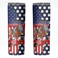 Kentucky Horses Racing Skinny Tumbler US Flag Grunge and Dot Pattern Blue Color