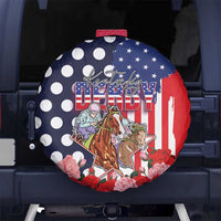 Kentucky Horses Racing Spare Tire Cover US Flag Grunge and Dot Pattern Blue Color