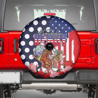 Kentucky Horses Racing Spare Tire Cover US Flag Grunge and Dot Pattern Blue Color