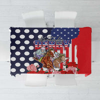 Kentucky Horses Racing Tablecloth US Flag Grunge and Dot Pattern Blue Color