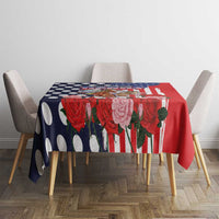 Kentucky Horses Racing Tablecloth US Flag Grunge and Dot Pattern Blue Color