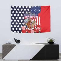 Kentucky Horses Racing Tapestry US Flag Grunge and Dot Pattern Blue Color